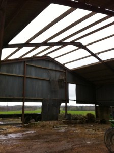 The builders begin by removing sections of the roof which needs to be repaired.  Tuesday 11th February 2014.