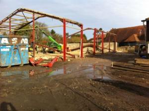 Meanwhile at Nettlebed the steel is being repaired (you'll notice it's not the same colour as it was) and we're getting closer to putting up the walls and roof.