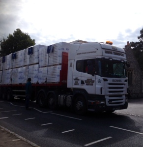 The paneling for our internal walls arriving in Nettlebed on a massive lorry.